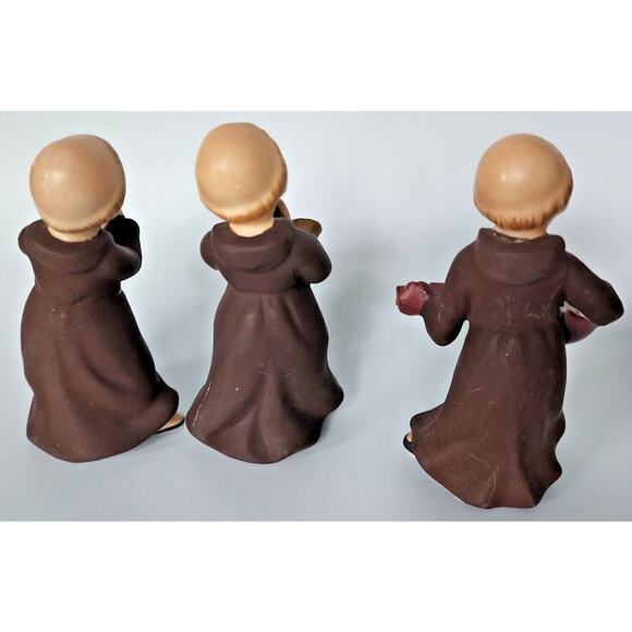 Vintage National Potteries Co 3 Musical Monks Friars Statues Japan 5" Tall PB177 - Picture 2 of 6